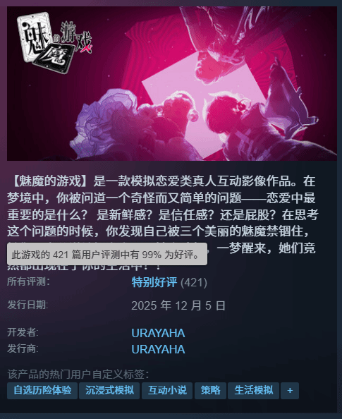 好評率99%！戀愛影游新作上線Steam:頂級魅魔三選一
